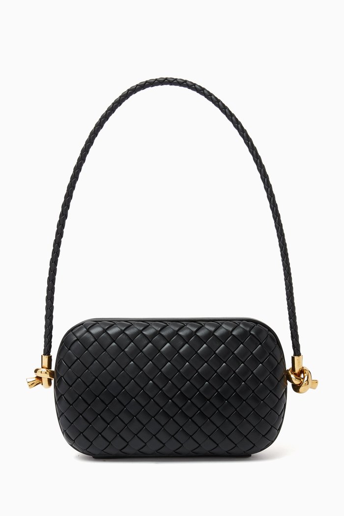 

Knot Minaudiere Bag in Padded Intreccio Laminated Leather, Black