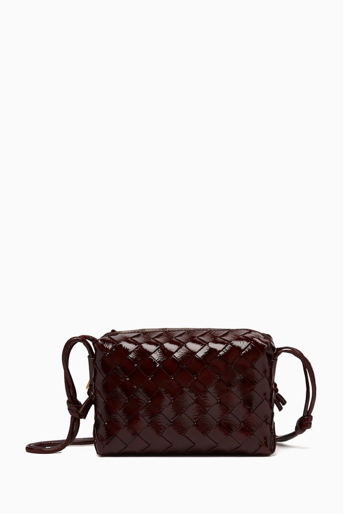 

Mini Loop Crossbody Bag in Intrecciato Glazed Leather, Burgundy