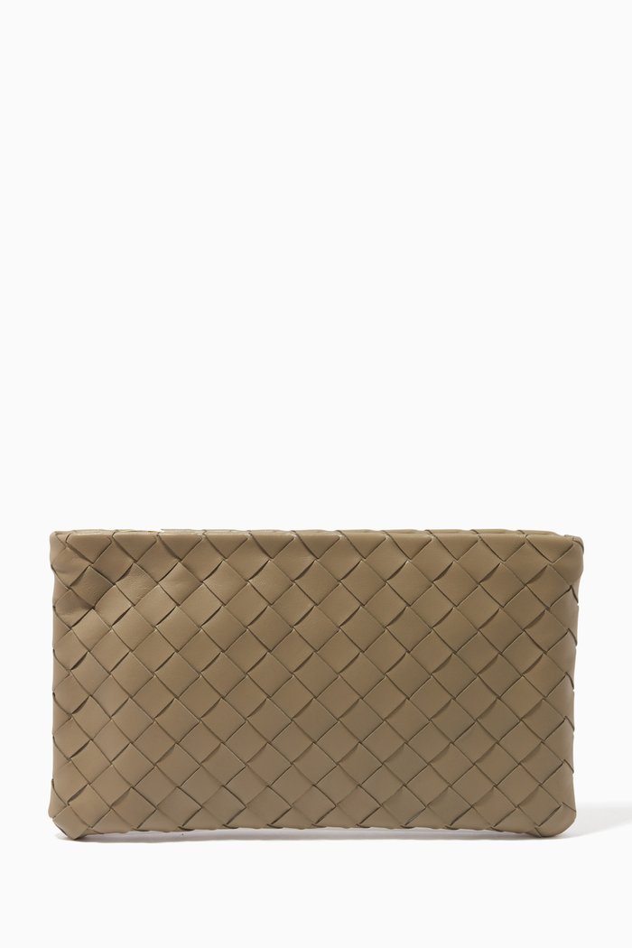 Small Pouch in Intrecciato leather, Grey
