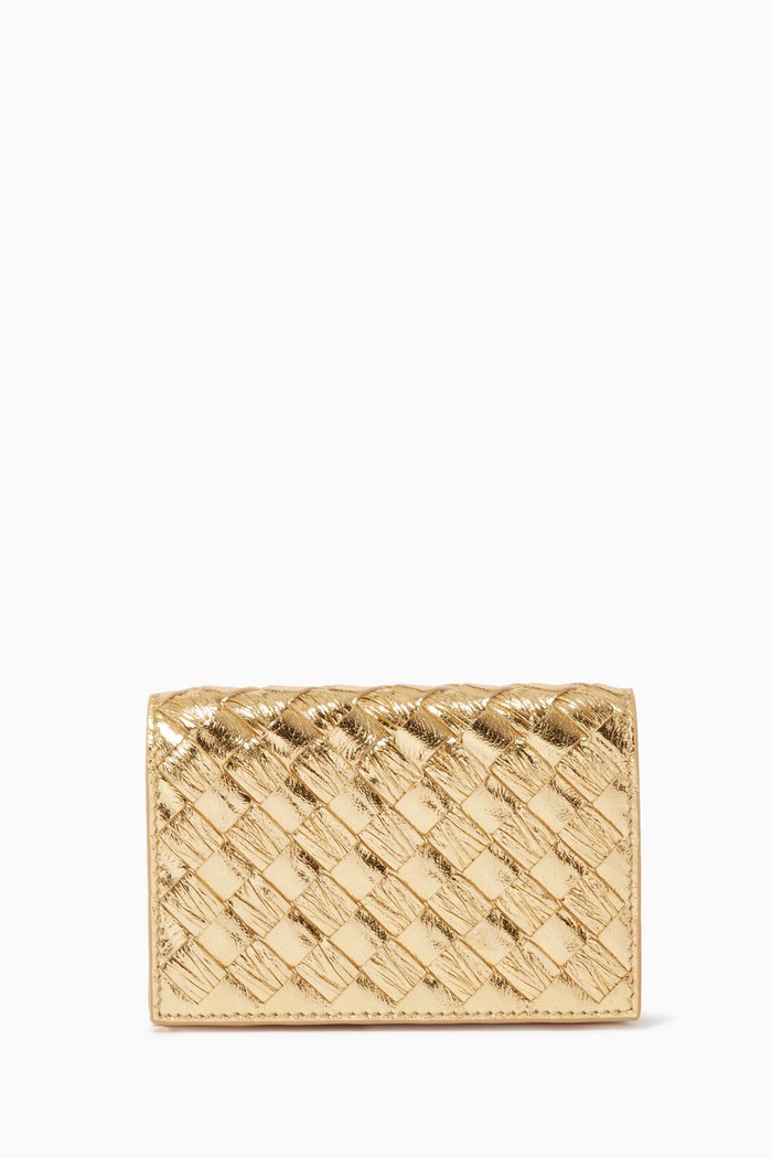 

Bi-fold Wallet in Intrecciato Metallic Nappa, Gold