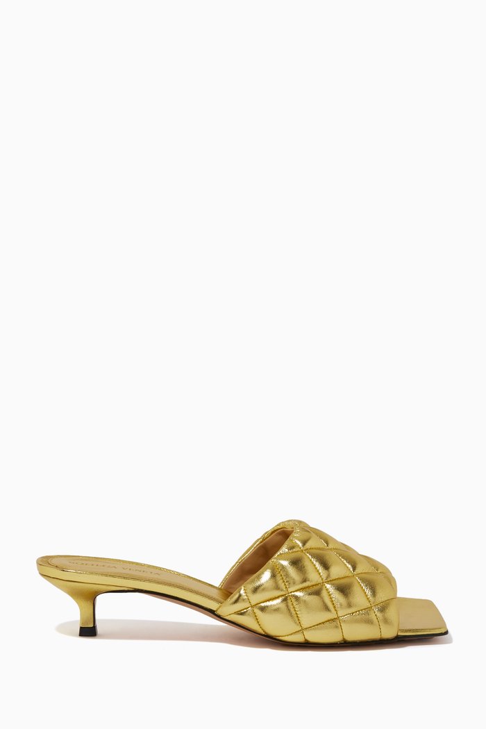 

Padded Mule Sandals in Metallic Leather, Gold