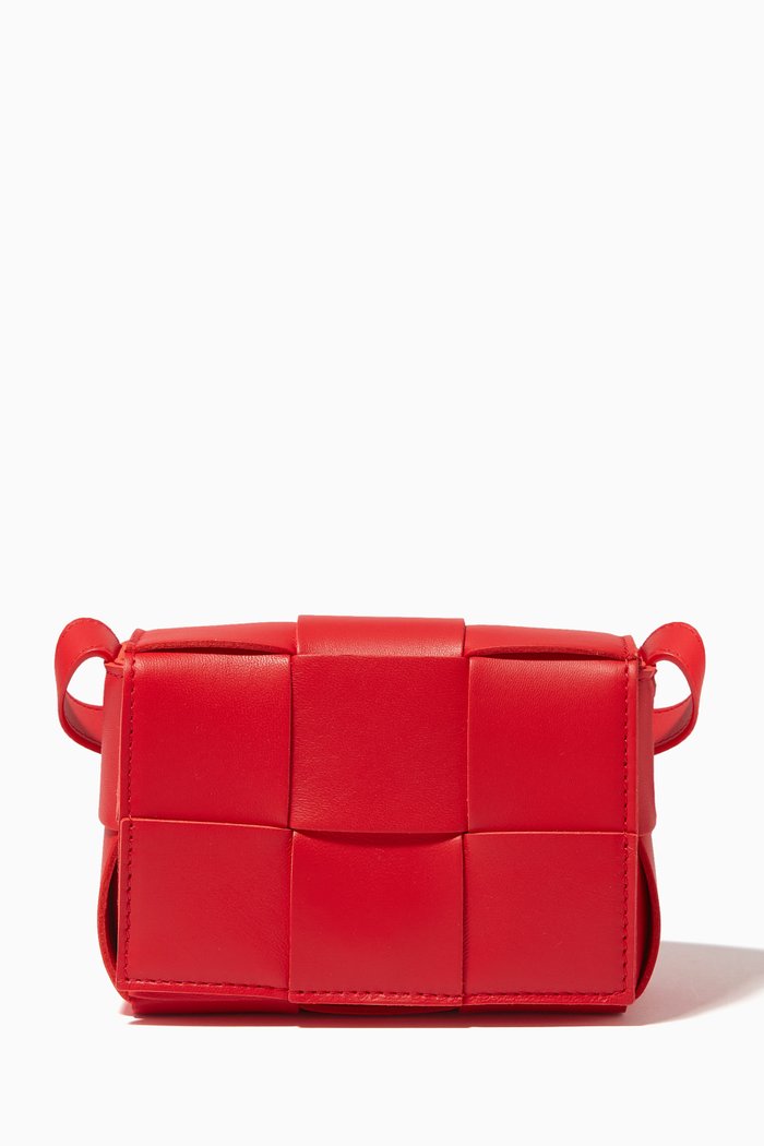 Candy Cassette Crossbody Bag in Intrecciato Leather, Red