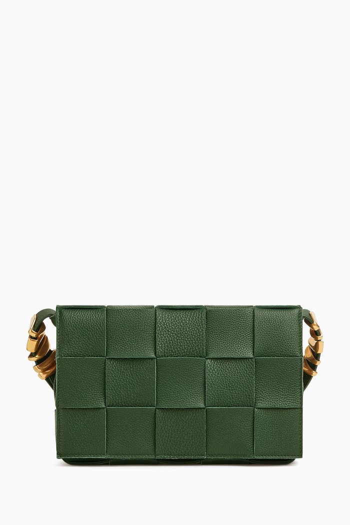 

Cassette Bag in Intreccio Grained Leather, Green