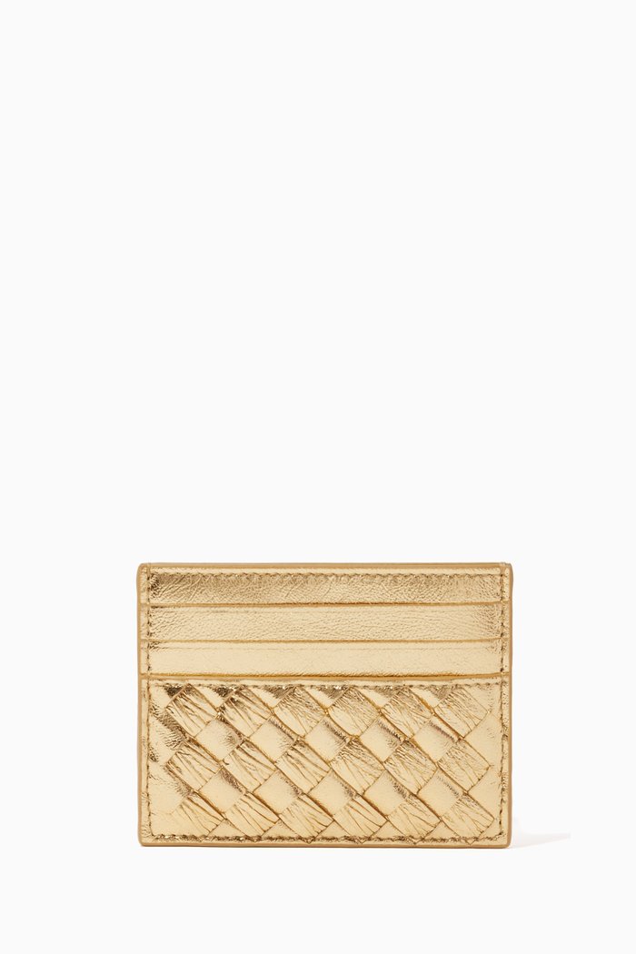 

Card Holder in Intrecciato Metallic Nappa, Gold