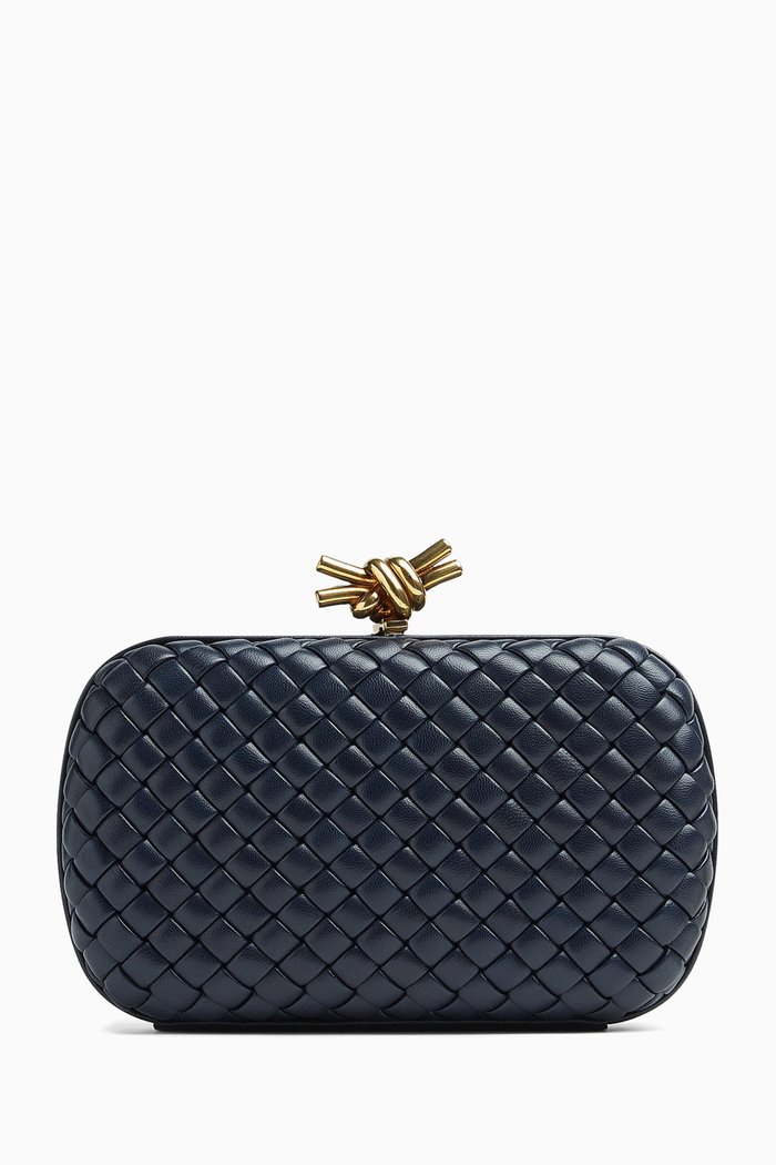 

Knot Minaudiere Clutch in Foulard Intreccio Calfskin, Blue