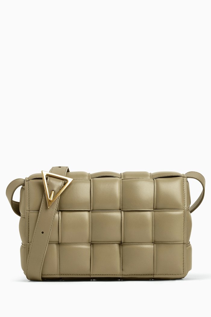 Padded Cassette Bag in Intrecciato Leather, Grey