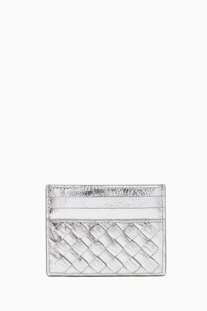

Card Holder in Intrecciato Metallic Nappa, Silver