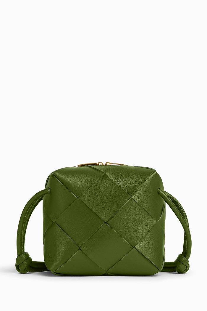 

Mini Cassette Bag in Intreccio Leather, Green