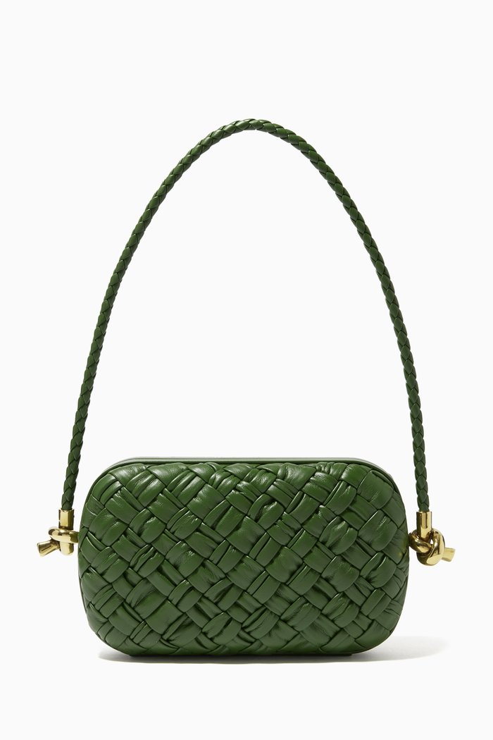 

Knot Minaudière Clutch Bag in Intreccio leather, Green