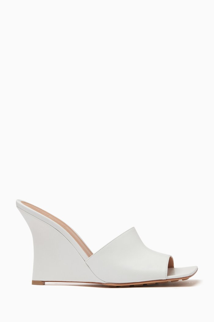 

Square Toe Wedge Heels in Stretch Leather, White