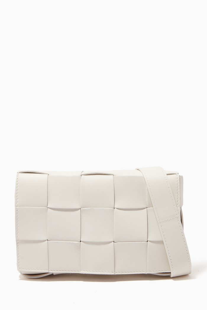 

Small Cassette Cross-body Bag in Intreccio Leather, White