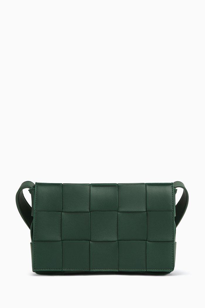 

Small Cassette Cross-body Bag in Intreccio Leather, Green