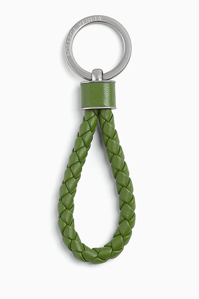 

Key Ring in Intreccio Leather, Green
