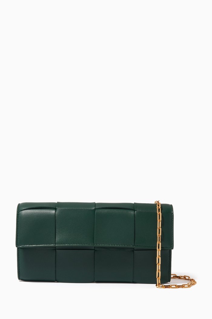 

Wallet on Chain in Intreccio Leather, Green