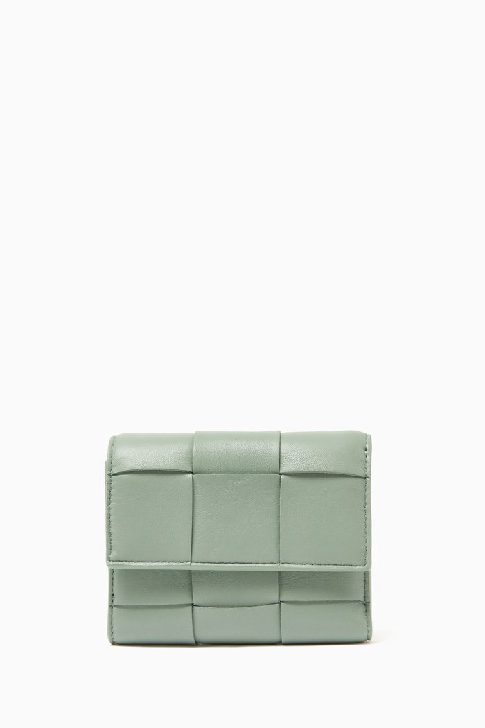 Tri-fold Zip Wallet in Intrecciato Nappa, Grey
