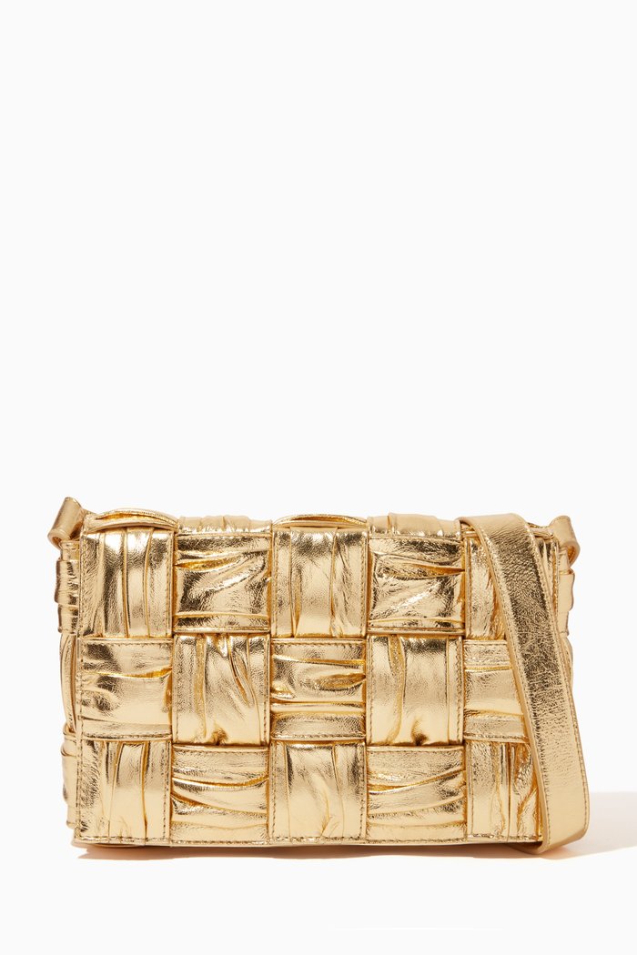 

Cassette Crossbody Bag in Intrecciato Plissé Leather, Gold