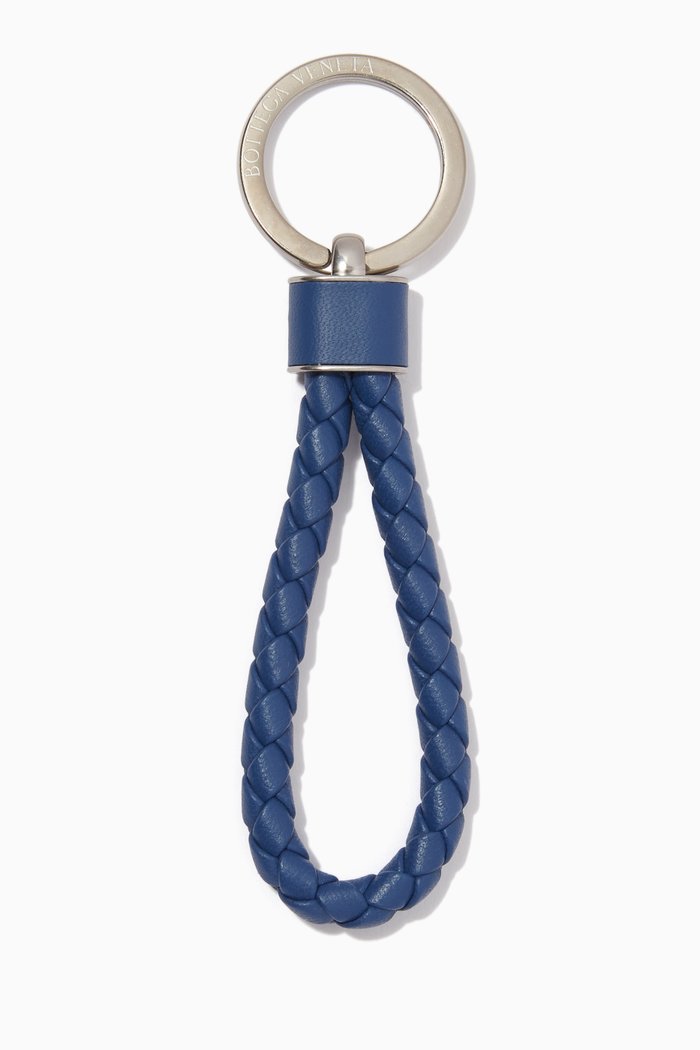 

Key Ring in Intreccio Leather, Blue
