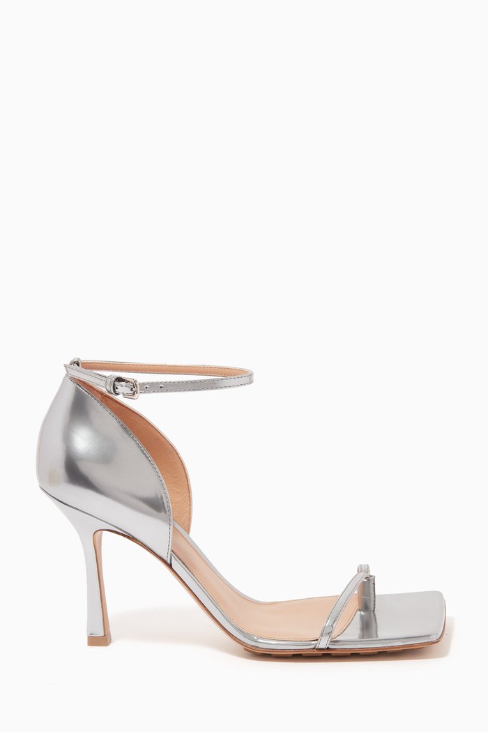 

Stretch Strap Sandals in Laminated Calfskin, Silver