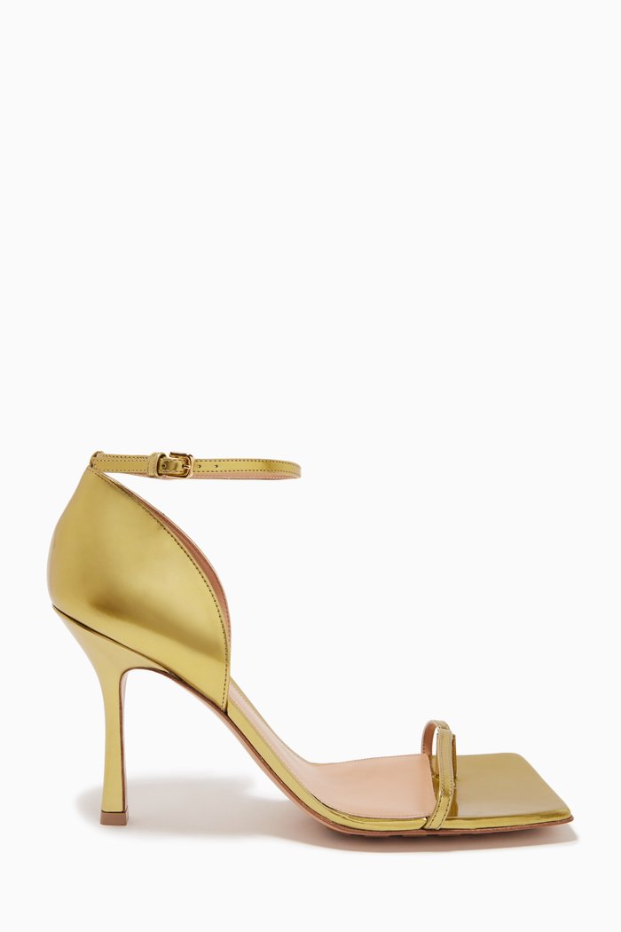 

Stretch Strap Sandals in Laminated Calfskin, Gold