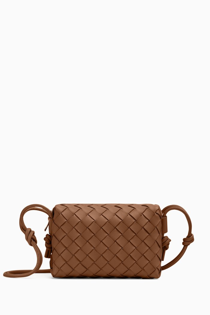 

Mini Loop Camera Crossbody Bag in Intrecciato Leather, Brown