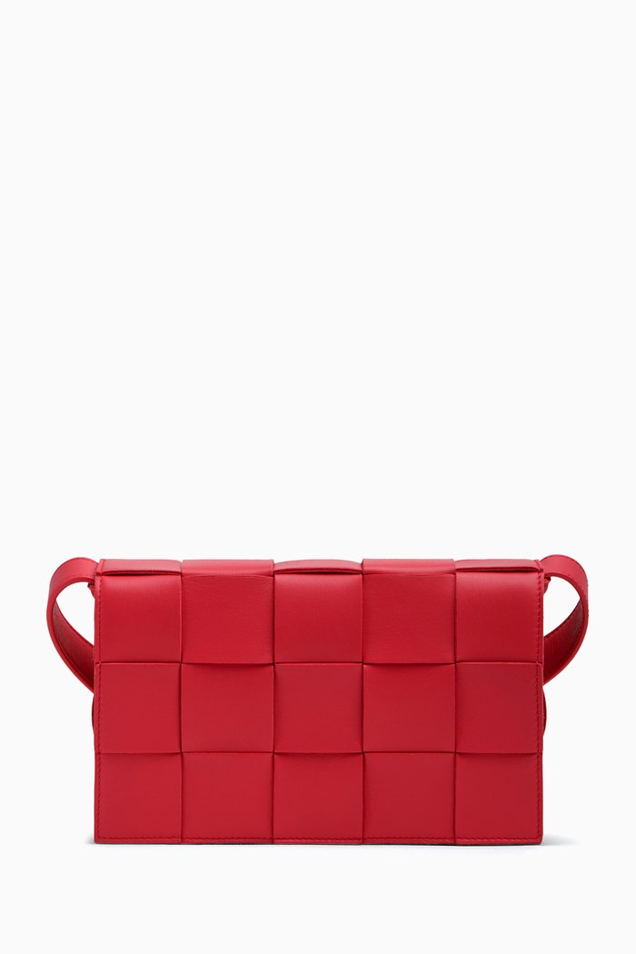 

Small Cassette Cross-body Bag in Intreccio Leather, Red