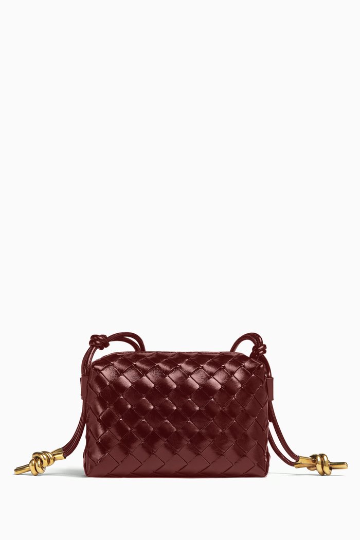 

Mini Loop Crossbody Bag in Intrecciato Leather, Burgundy