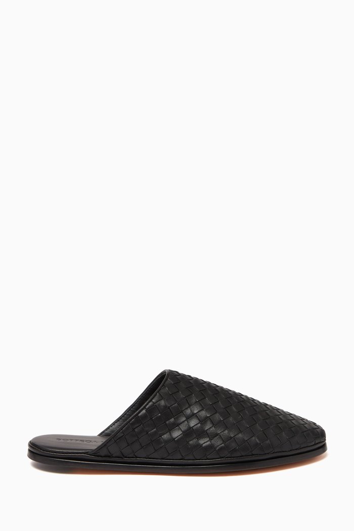 

Open Back Slippers in Intrecciato Leather, Black