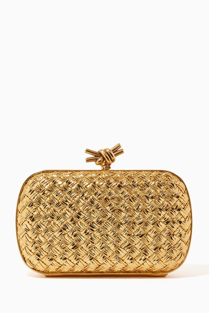 

Knot Minaudiere in Pressed Intreccio Laminated Leather, Gold
