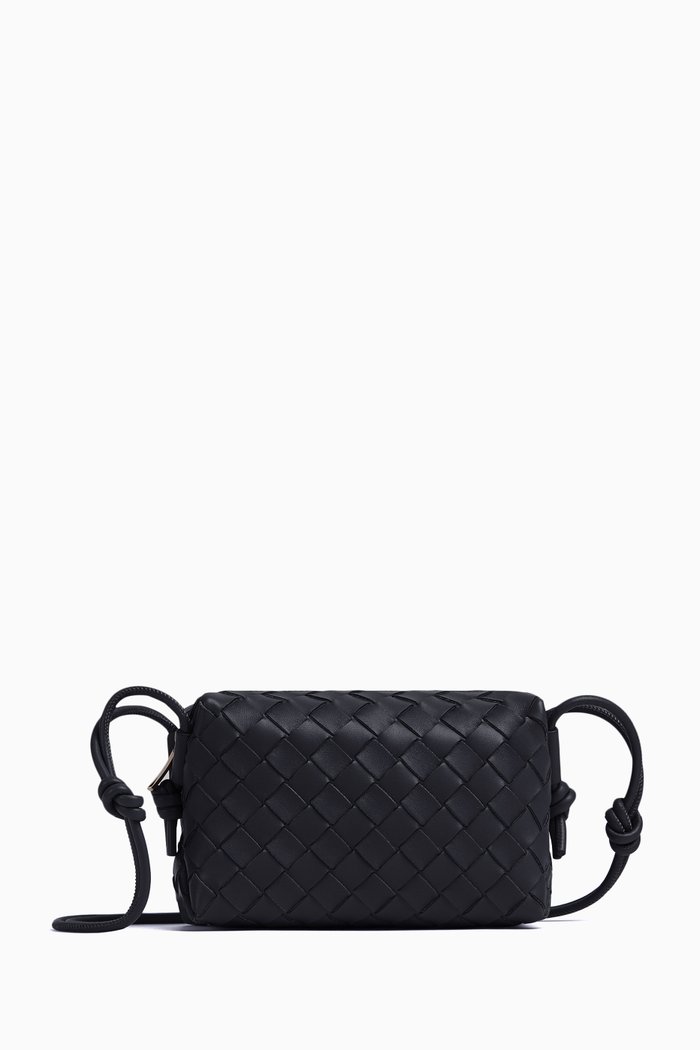 

Mini Loop Camera Crossbody Bag in Intrecciato Leather, Blue
