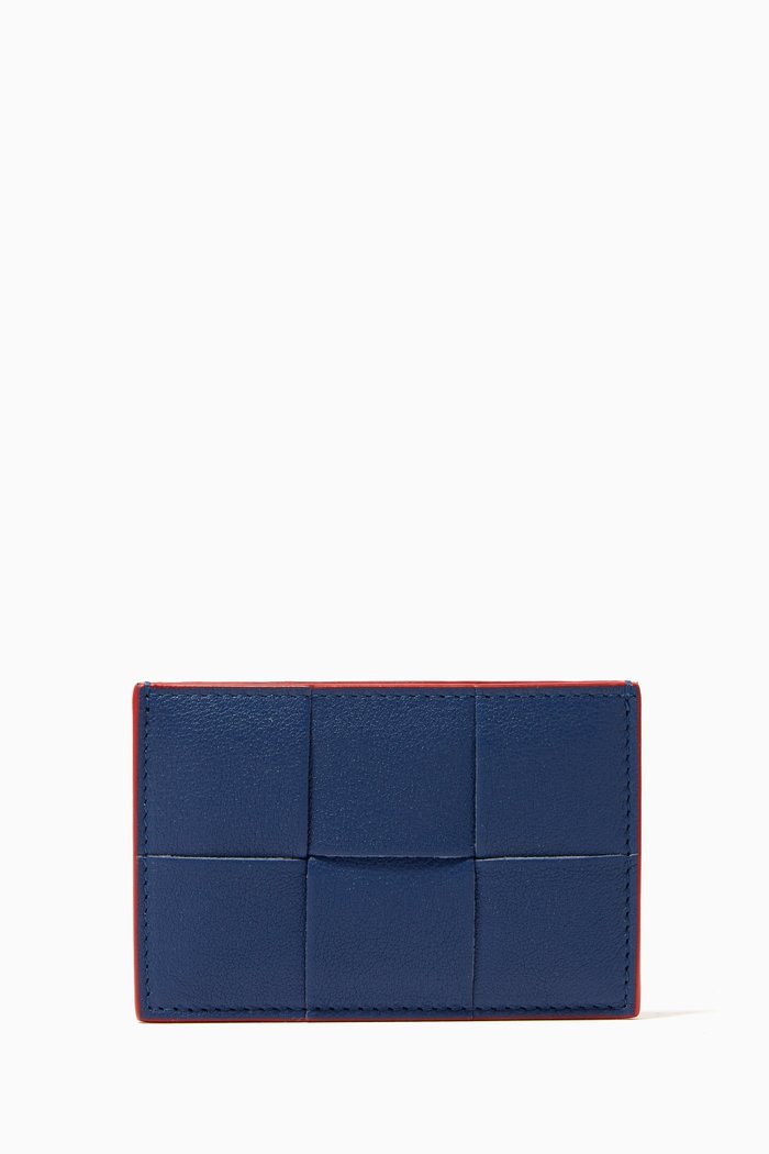 

Card Case in Intrecciato Leather, Blue