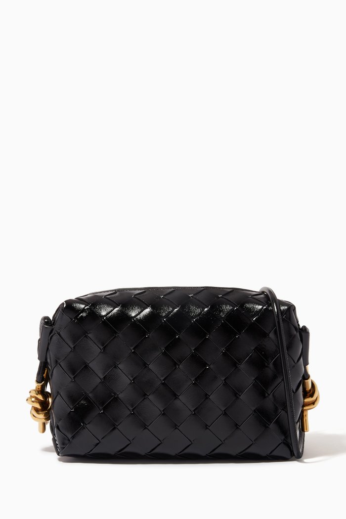 

Mini Loop Crossbody Bag in Intrecciato Leather, Black