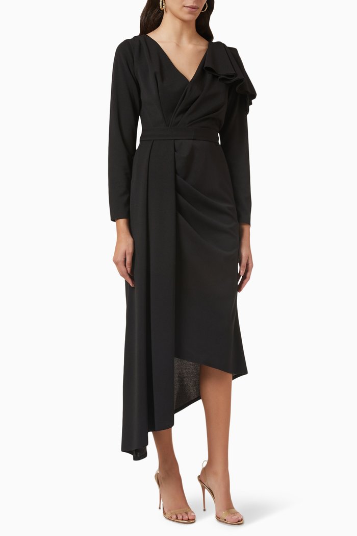 

Asymmetric Midi Dress, Black
