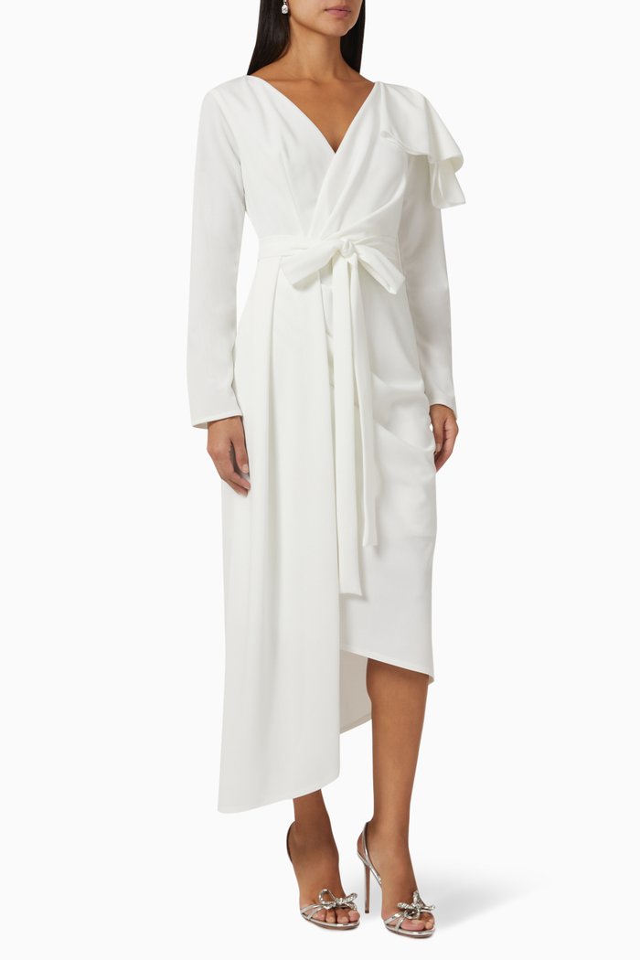Asymmetric Midi Dress, White
