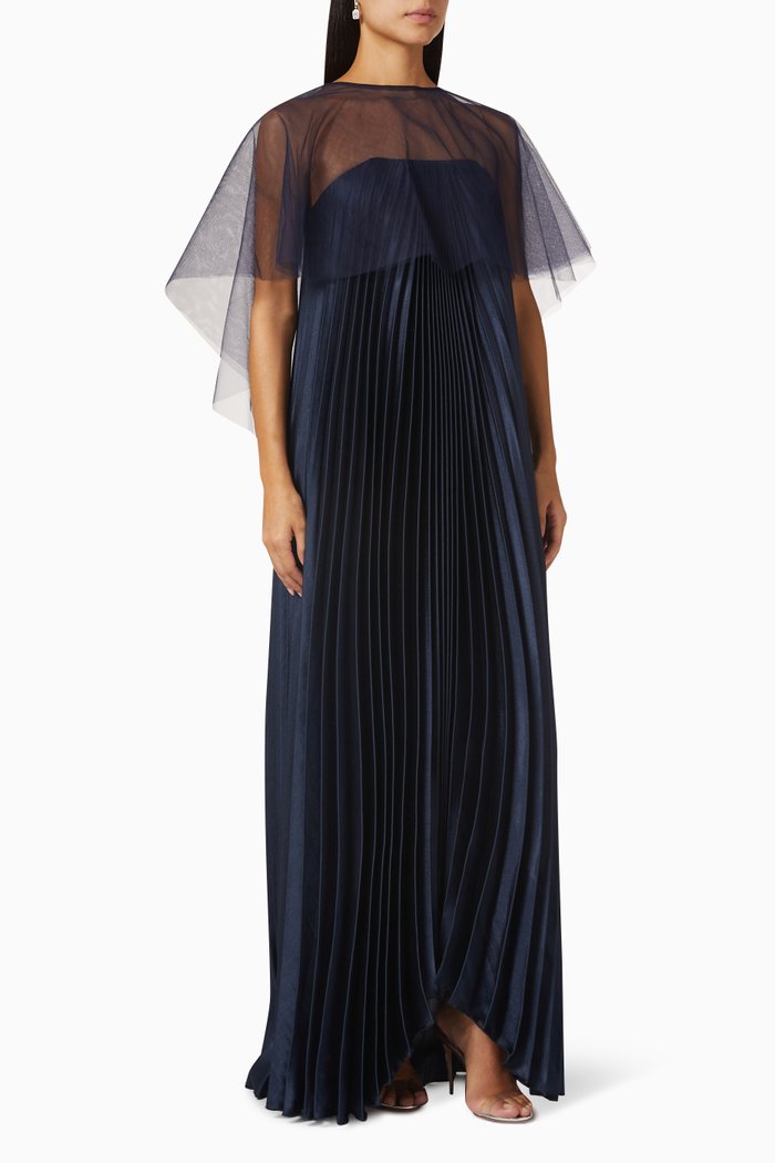 

Cape & Pleated Maxi Dress Set, Blue