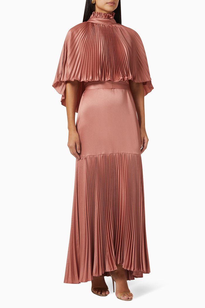 

Pleated Cape Maxi Dress, Pink
