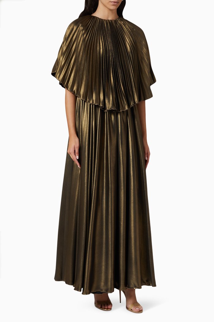 

Pleated Cape Maxi Dress, Green