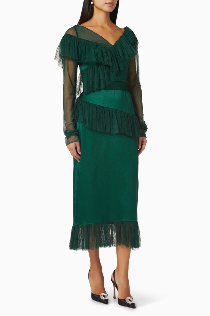 

Frill Tiered Midi Dress, Green