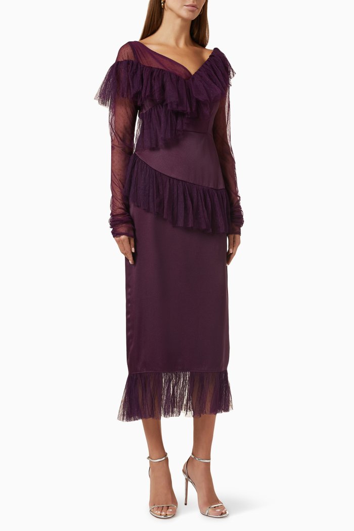 

Frill Tiered Midi Dress, Purple