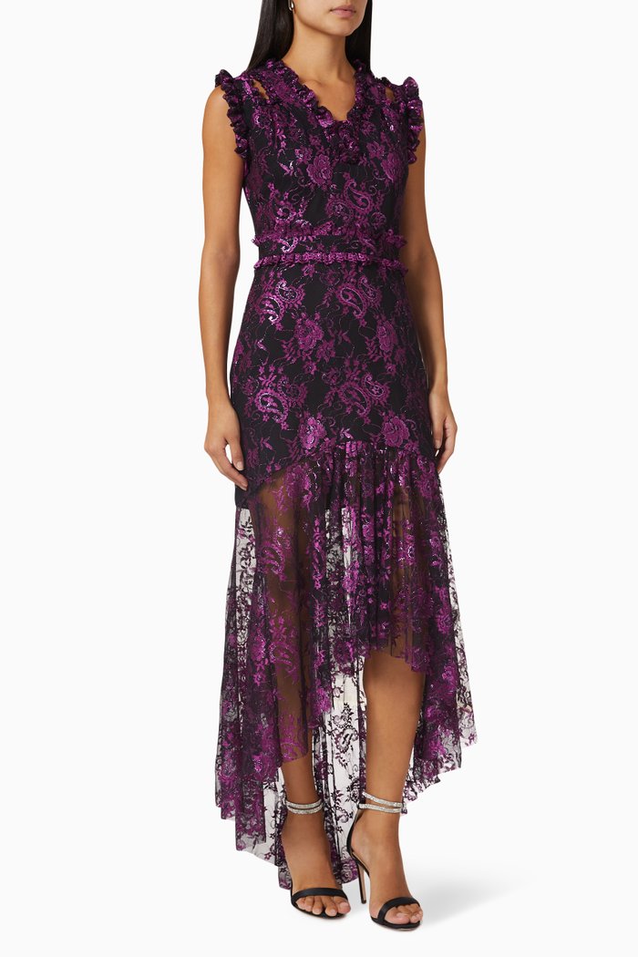 

Asymmetric Midi Dress in Lace, Purple
