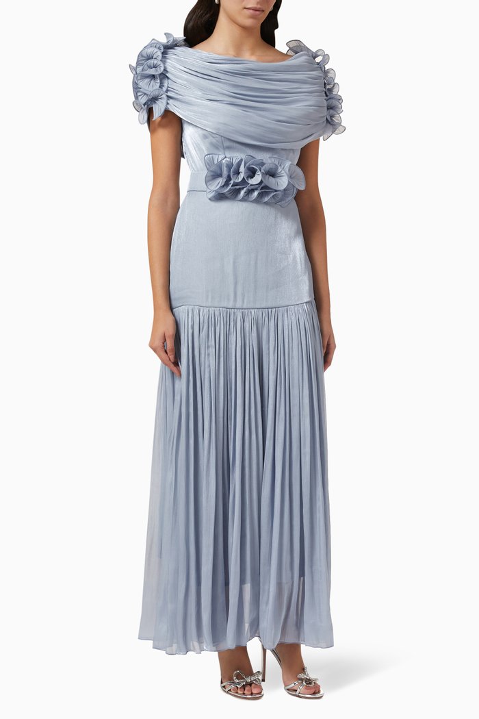 

Draped Floral Maxi Dress, Blue