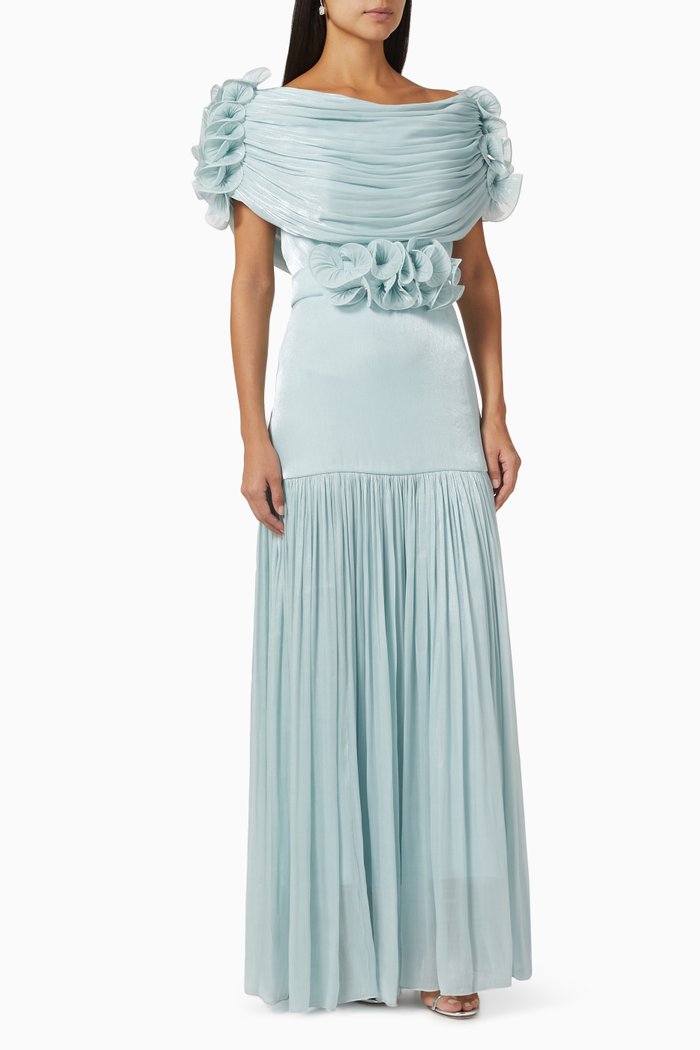 

Draped Floral Maxi Dress, Green