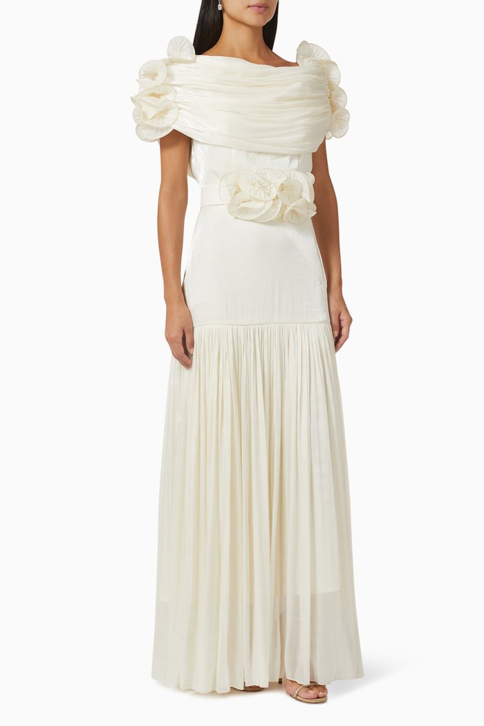 

Draped Floral Maxi Dress, Neutral