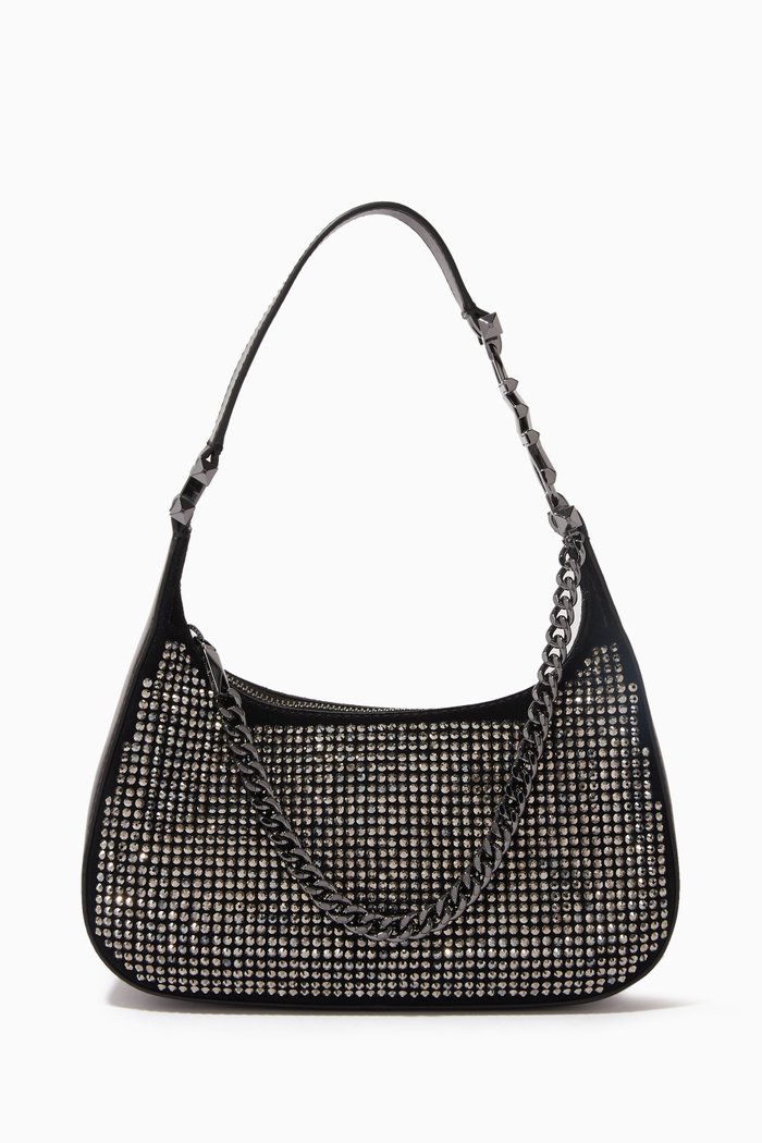 

Piper Small Logo Shoulder Bag in Crystal Suede, Black