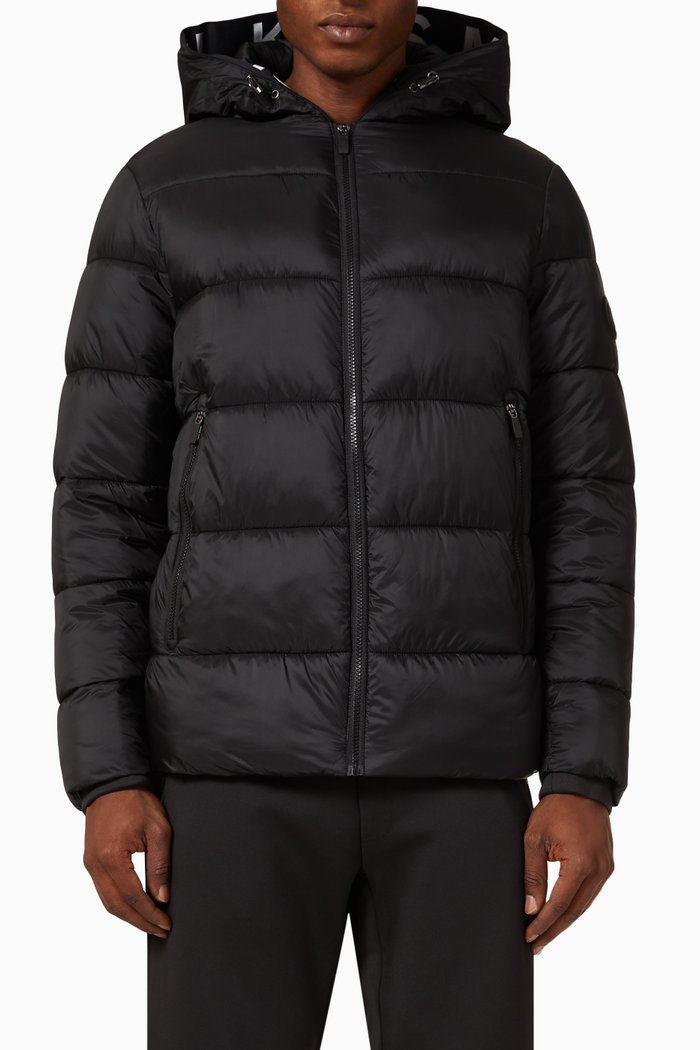 

Logo Tape Puffer Jacket in Quilted Nylon, Black