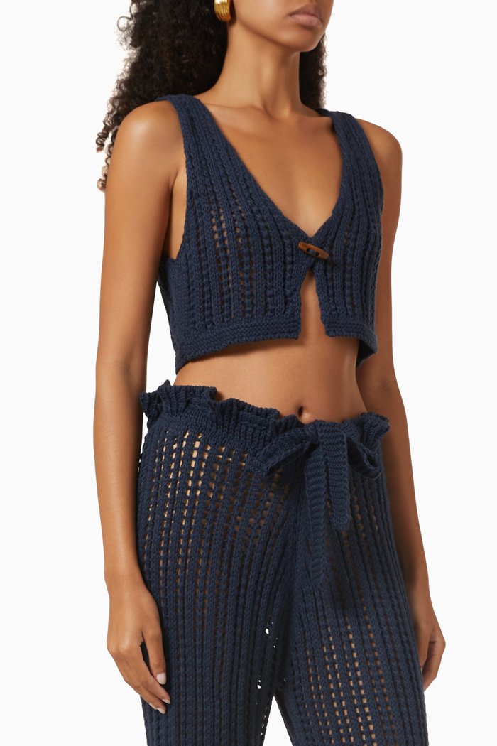 

Oak Knitted Crop Top in Organic Cotton, Blue