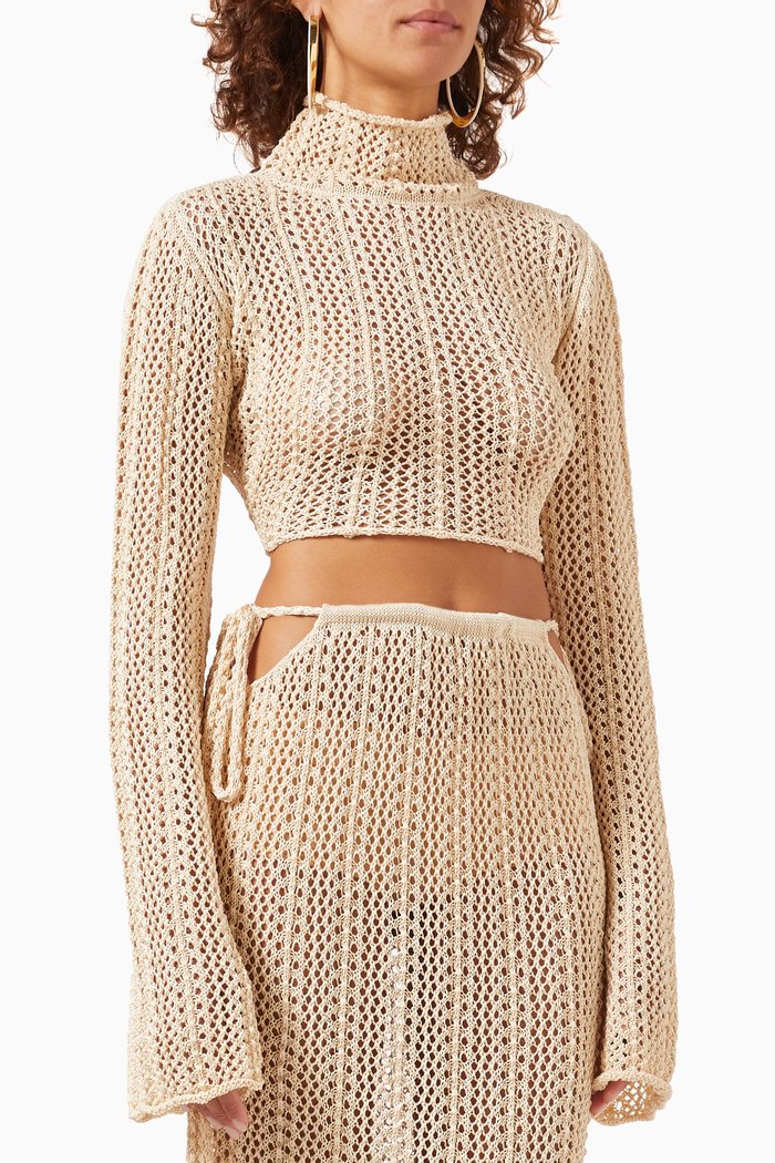 Ines Top in Open-knit Pima Cotton, Neutral