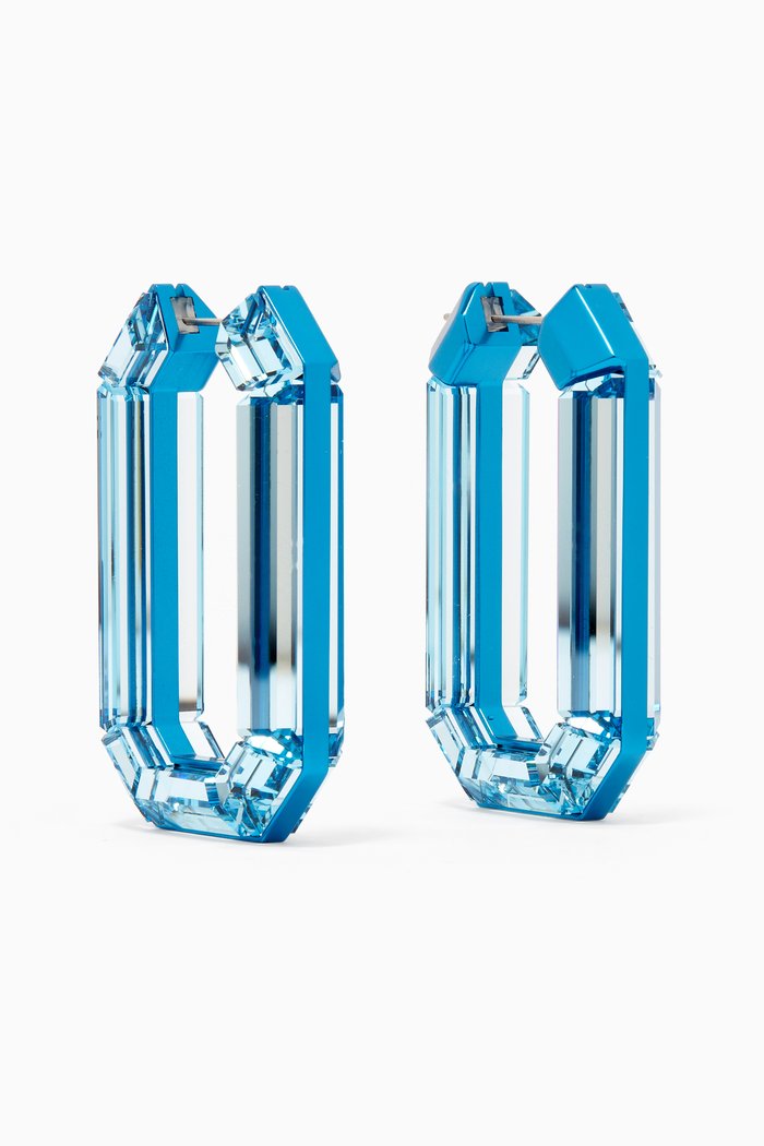 

Lucent Crystal Octagon Hoops in Rhodium-plated Metal, Blue