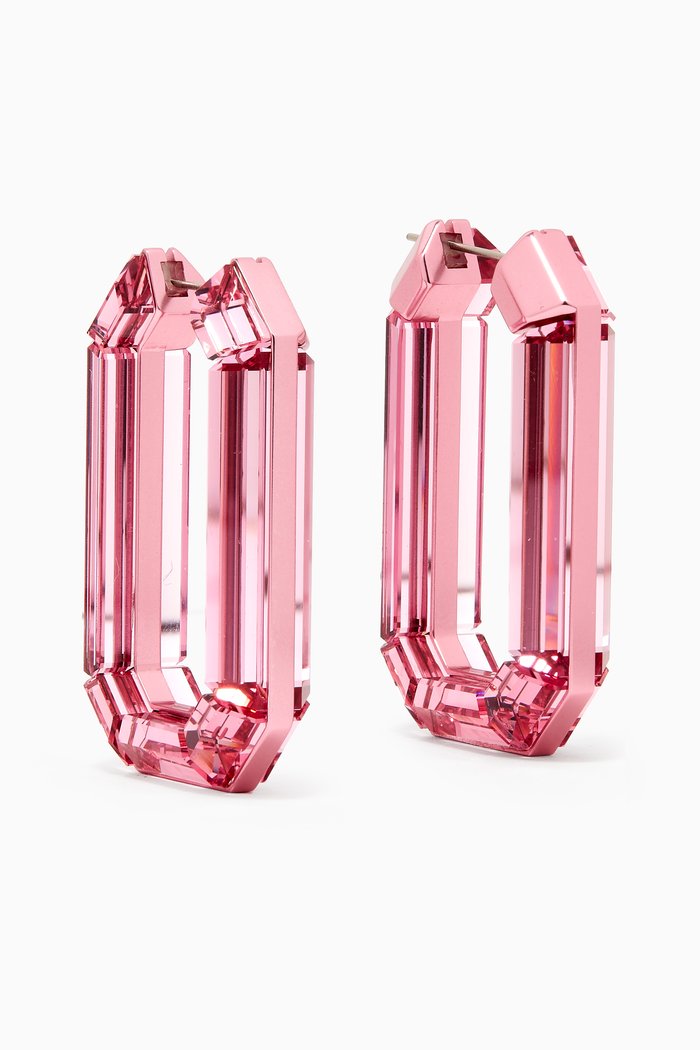 

Lucent Crystal Octagon Hoops in Rhodium-plated Metal, Pink