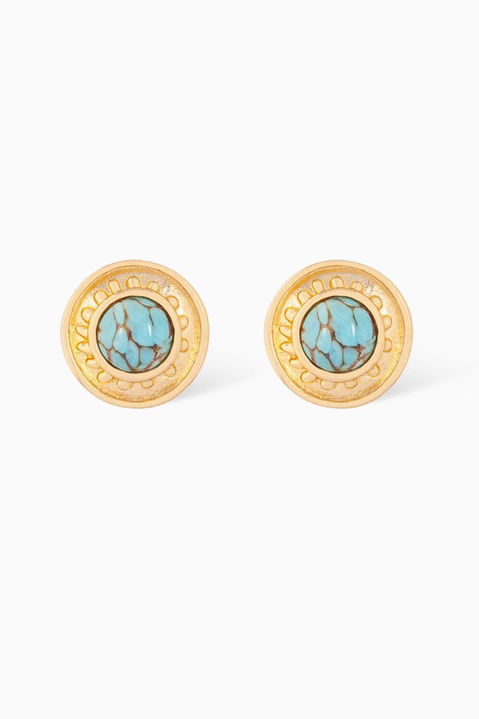 

Rediscovered 1980s Turquoise Clip-on Stud Earrings, Gold