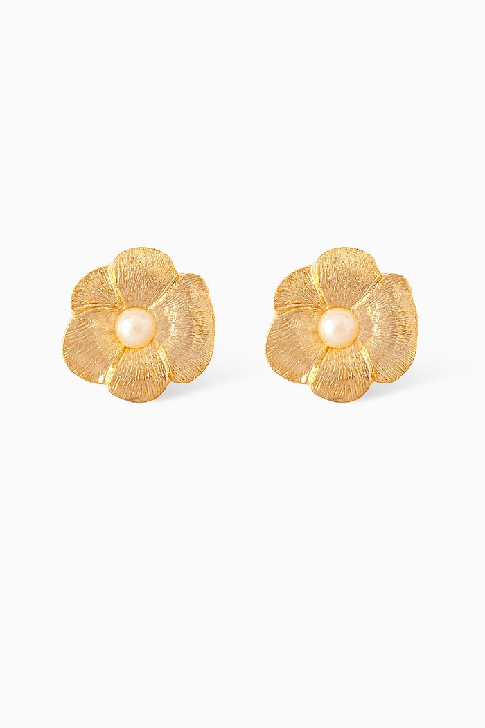 

Rediscovered 1980s Floral Pearl Stud Earrings, Gold